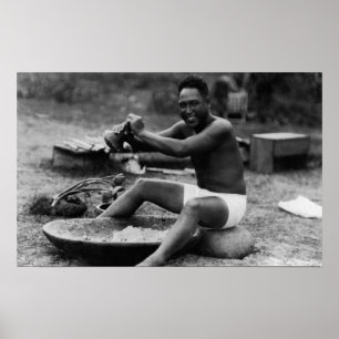 Hawaii - Man Pounding Taro to Make Poi Poster