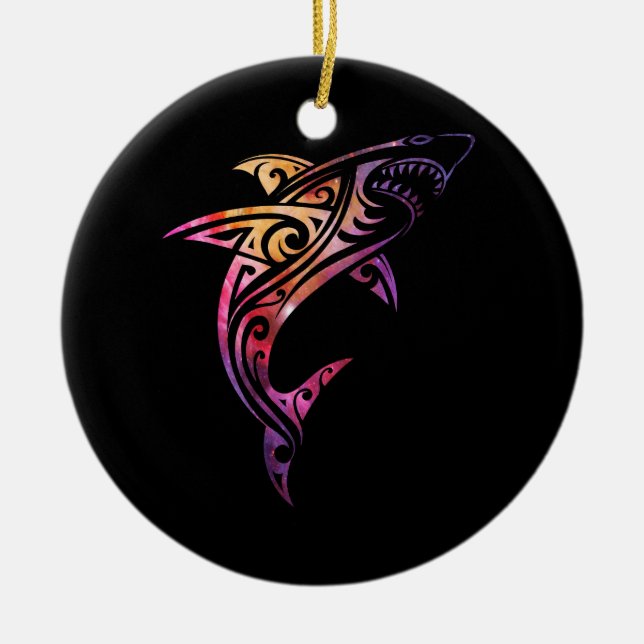 Hawaii Mano Tribal Shark Lover Ceramic Tree Decoration (Front)