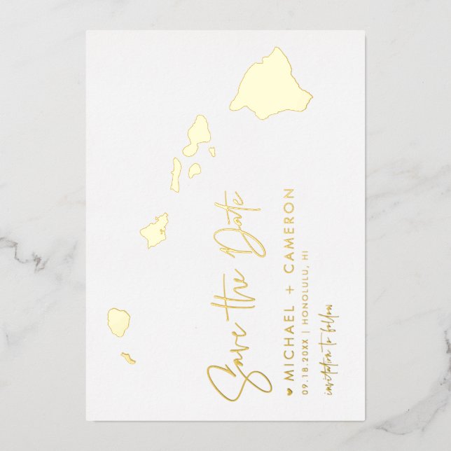 Hawaii Map Minimalist Script Photo Save The Date (Front)