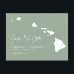 Hawaii Map Sage Green Save the Date Announcement Postcard<br><div class="desc">Announce your wedding date to family and friends with this Hawaii state theme save the date announcement postcard. It features an illustration of the state of Hawaii, simple typography and handwritten script. Personalise by adding names, date, venue and other details. This state of Hawaii save the date card is perfect...</div>