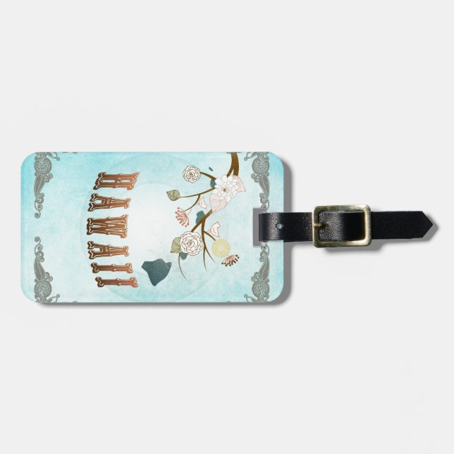 Hawaii Map With Lovely Birds Luggage Tag (Front Horizontal)