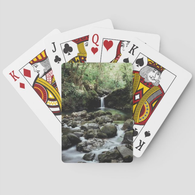 Hawaii, Maui, A waterfall flows into Blue Pool Playing Cards (Back)