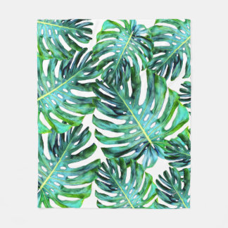 Hawaii Monstera Leaf Tropical Greenery Modern Fleece Blanket