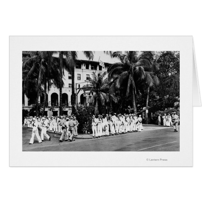 Hawaii - Navy Boys Waiting for Bus Outside YMCA (Front Horizontal)