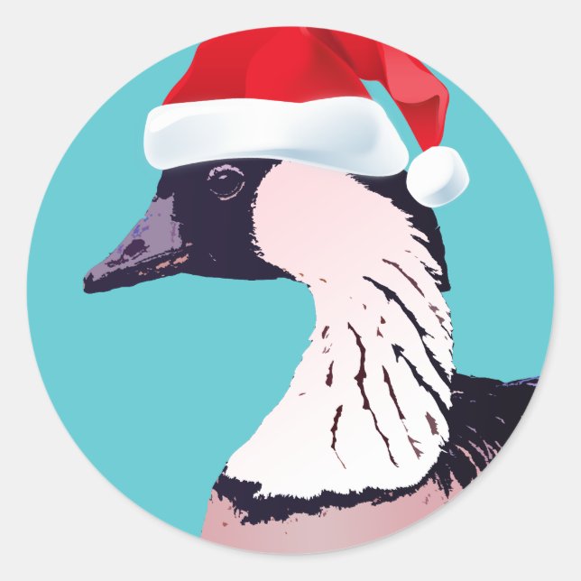 Hawaii Nene Blue Christmas Goose Santa Kalikimaka Classic Round Sticker (Front)