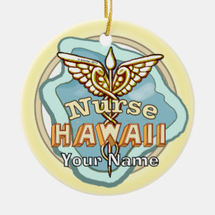 Hawaii Nurse Caduceus  Ceramic Tree Decoration