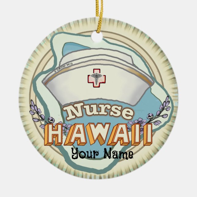 Hawaii Nurse Ceramic Tree Decoration (Front)