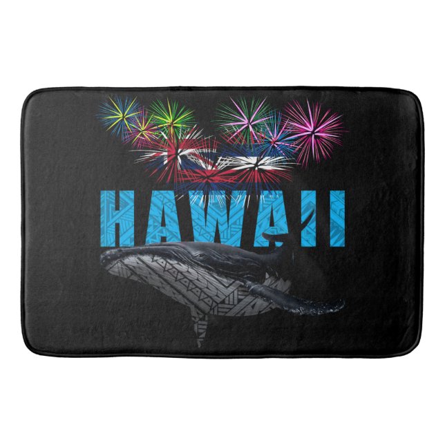 HAWAII NYE POLYNESIAN TRIBAL HUMPBACK FIREWORKS BATH MAT (Front)