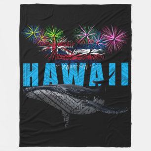 HAWAII NYE POLYNESIAN TRIBAL HUMPBACK FIREWORKS FLEECE BLANKET