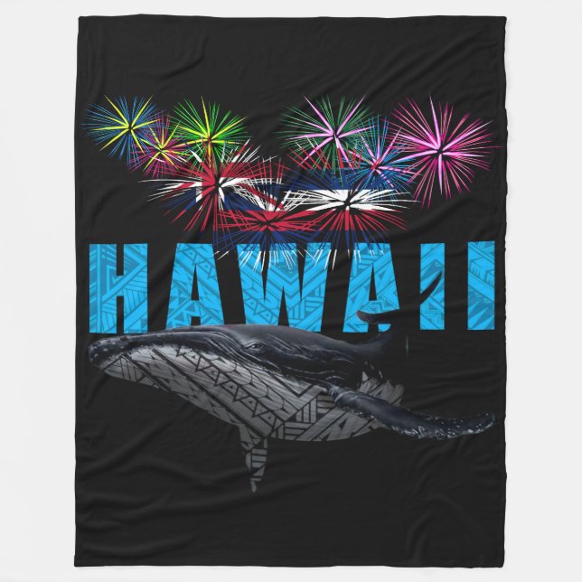 HAWAII NYE POLYNESIAN TRIBAL HUMPBACK FIREWORKS FLEECE BLANKET (Front)