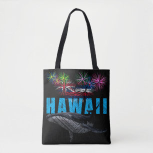 HAWAII NYE POLYNESIAN TRIBAL HUMPBACK FIREWORKS TOTE BAG