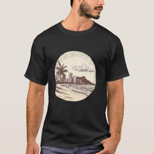 Hawaii Oahu Honolulu Waikiki Volcano Surf Retro T-Shirt