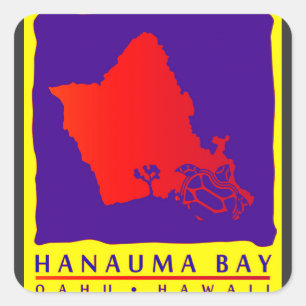 Hawaii Oahu Island and Turtle Square Sticker