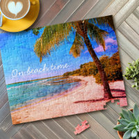 Hawaii Ocean Palm Tree Vintage Photo On Beach Time
