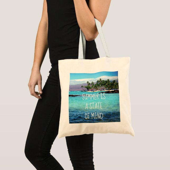 Hawaii Ocean Palm Trees Summer is a State of Mind Tote Bag (Front (Product))