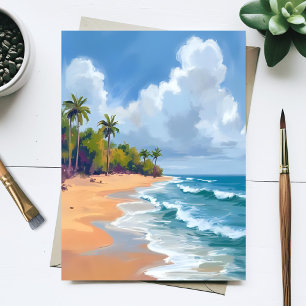 Hawaii Ocean Shore Watercolor Painting Postcard