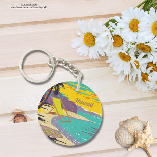Hawaii painting colourful summer beach vacay gift key ring