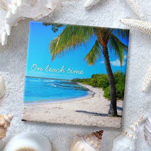 Hawaii Palm Tree Tropical Photo On Beach Time Tile