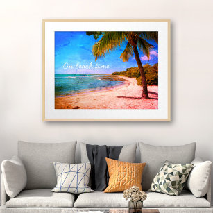 Hawaii Palm Tree Vintage Look Photo On Beach Time Poster