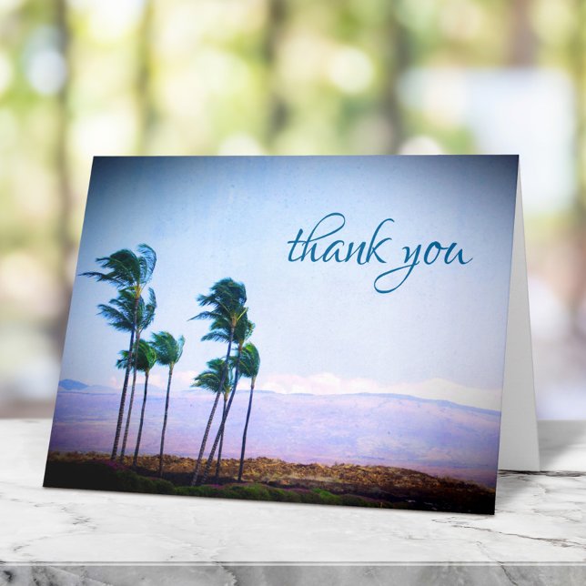 Hawaii palm trees purple mountain stylish modern thank you card (Creator Uploaded)
