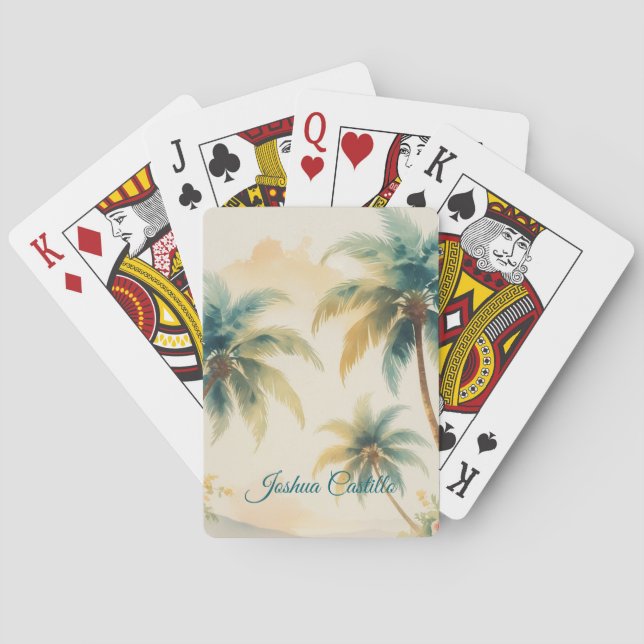 Hawaii Palms Calligraphy Simple Professional Name Playing Cards (Back)