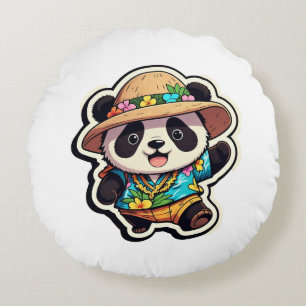 Hawaii Panda Paradise Round Cushion
