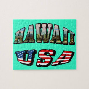 Hawaii Picture and USA Flag Text Jigsaw Puzzle