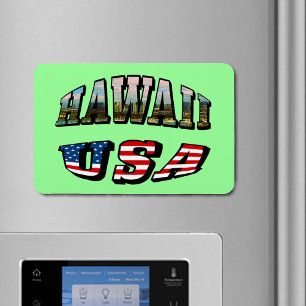 Hawaii Picture and USA Flag Text Magnet