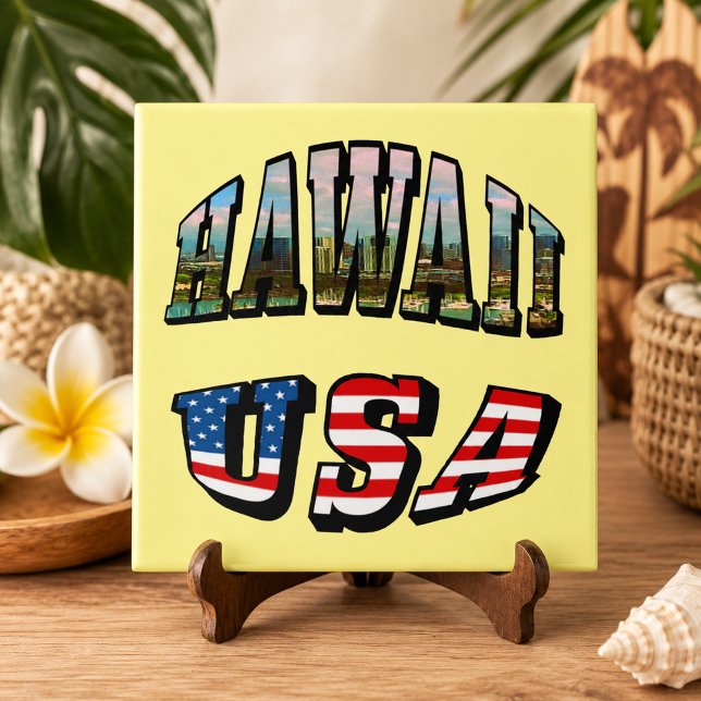 Hawaii Picture and USA Flag Text Tile (Hawaii Picture and USA Flag Text Tile)
