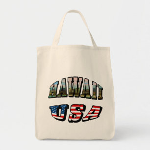 Hawaii Picture and USA Flag Text Tote Bag
