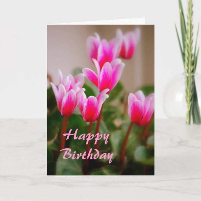 Hawaii Pink Cyclamen Flowers, Birthday Card (Front)
