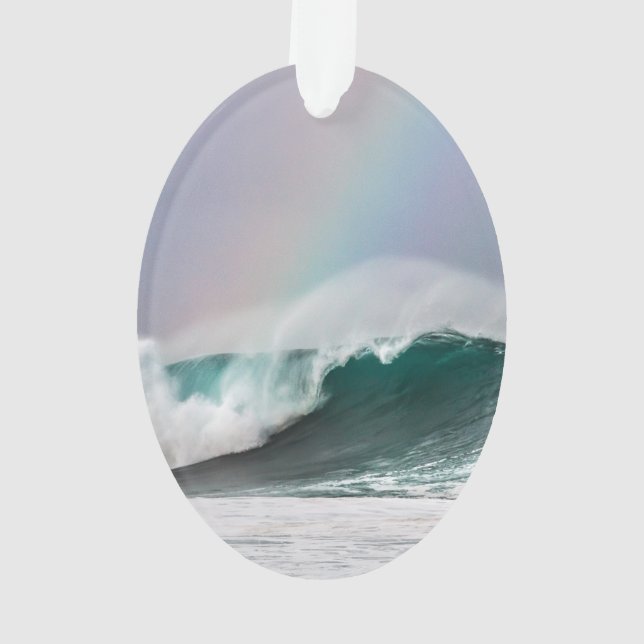 Hawaii Rainbow Waves Oval Christmas Tree Ornament (Back)