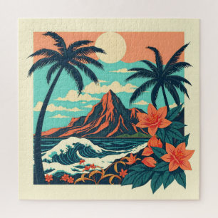 Hawaii Retro Tropical Travel Jigsaw Puzzle