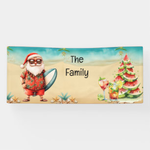 Hawaii Santa Claus and Watermelon Christmas Tree Banner