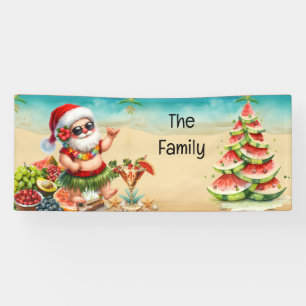 Hawaii Santa Claus and Watermelon Christmas Tree Banner