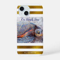 Hawaii Sea Turtle Gold White Stripes On Beach Time