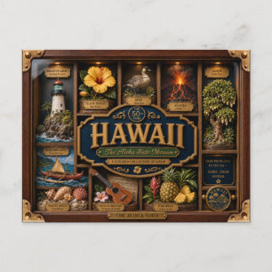 Hawaii Shadow Box 3D Figurine State Postcard