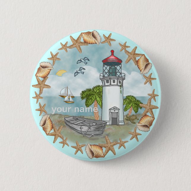 Hawaii Shells Lighthouse pin button (Front)