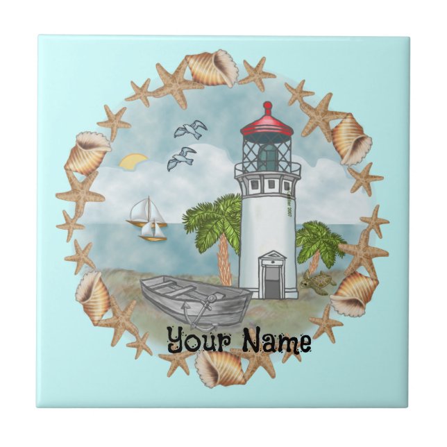 Hawaii Shells Lighthouse  Tile (Front)