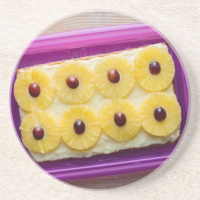 Hawaii slices with pineapple on rustic wood coaster (Front)