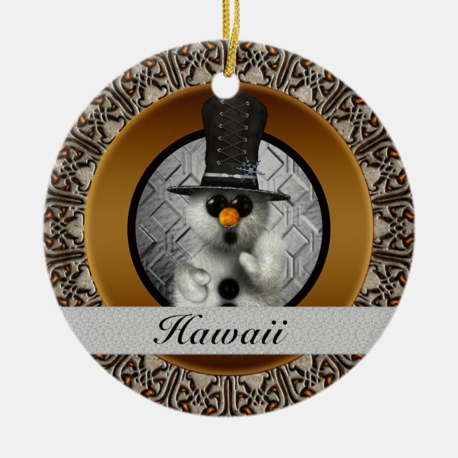 Hawaii Snowman Christmas Ornament (Front)