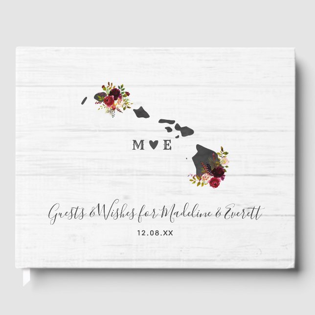 Hawaii State Destination Rustic Wedding Monogram Guest Book (Front)