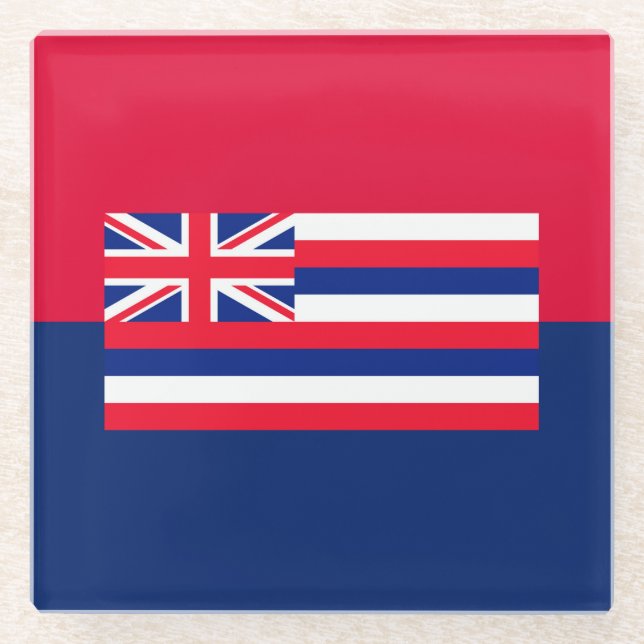 Hawaii State Flag Design Decor Glass Coaster (Front)