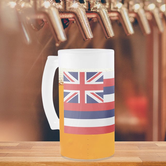 Hawaii State Flag Frosted Glass Beer Mug (Hawaii State Flag Frosted Glass Beer Mug)