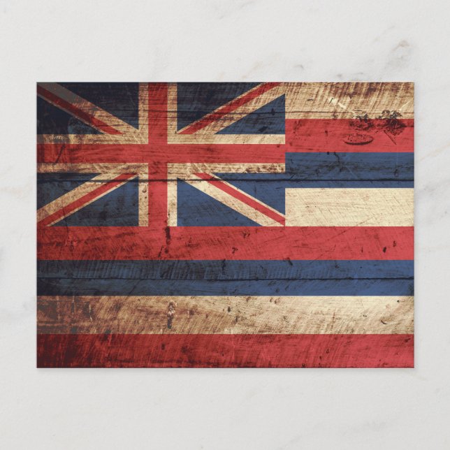 Hawaii State Flag on Old Wood Grain Postcard (Front)