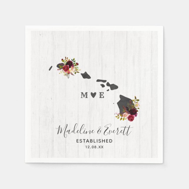 Hawaii State Rustic Wood Wedding Monogram Napkin (Front)