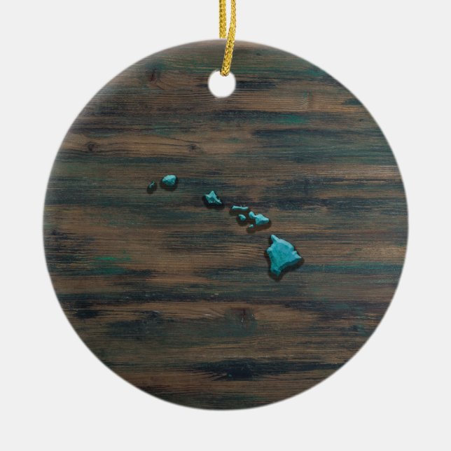 Hawaii State Shape Teal Ceramic Tree Decoration (Front)