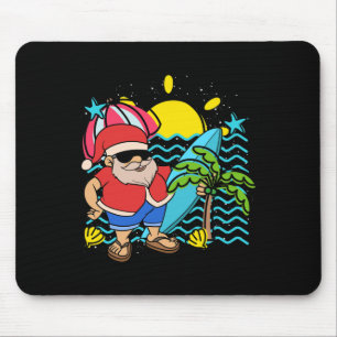 Hawaii Summer Surfer Santa Claus Tropical Christma Mouse Pad