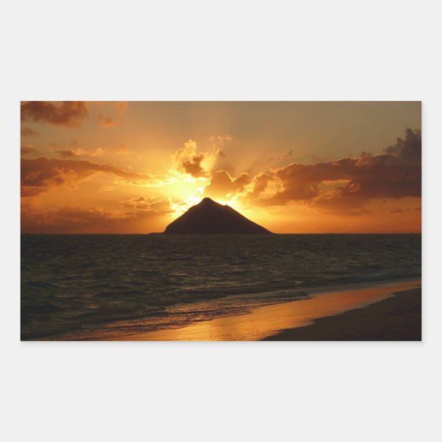 Hawaii sunrise at the beach rectangular sticker (Front)