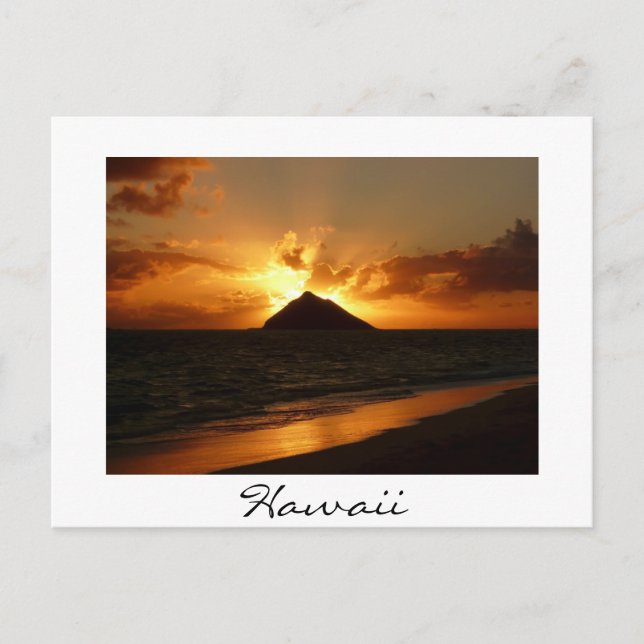 Hawaii sunrise postcard white text postcard (Front)